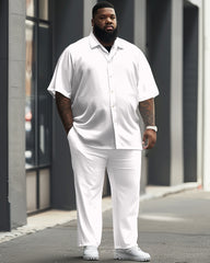 Big Men's Casual Solid Color Short Sleeve Shirt and Pants Set
