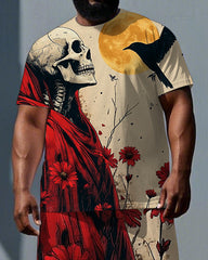 Even Skulls Smile ‘neath Moonrise Men's Romantic Skull Print Big & Tall Short Sleeve T-shirt Set