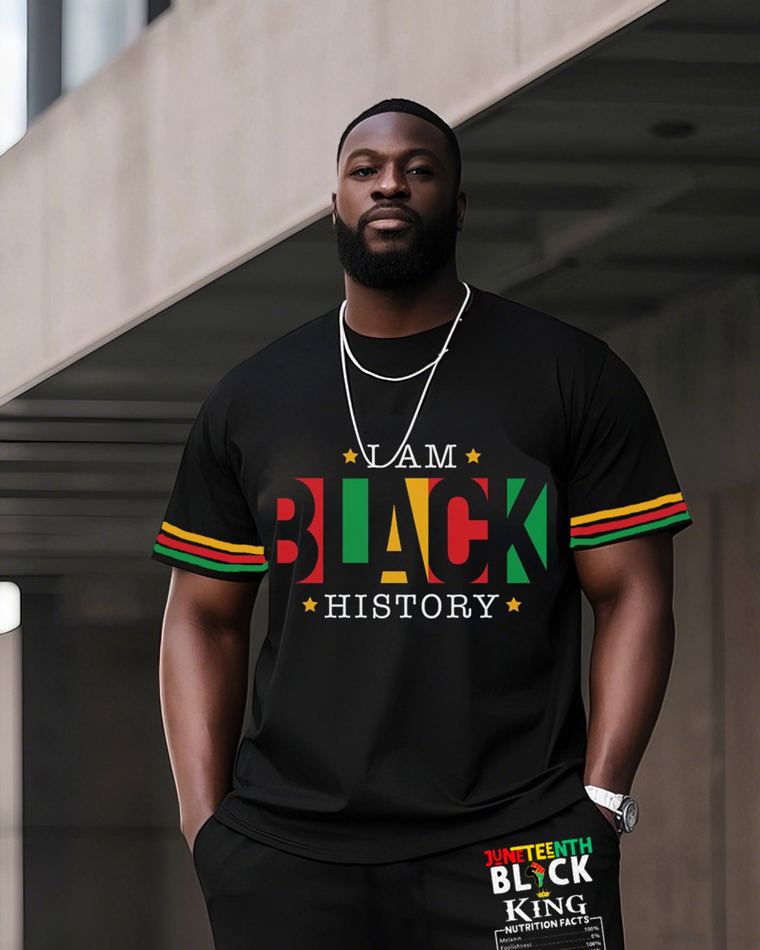 Big Boys June Festival Black History Black English Print Short Sleeve Trousers Suit