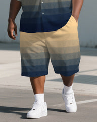 Big Guy's Classic Earth Hue Layered Gradient 2-Piece Short-Sleeve Shirt & Shorts Suit