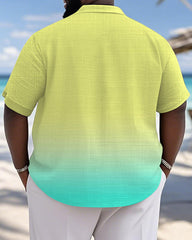Men's Plus Size Hawaiian Gradient Coconut Tree Print Short Sleeve Slub Shirt