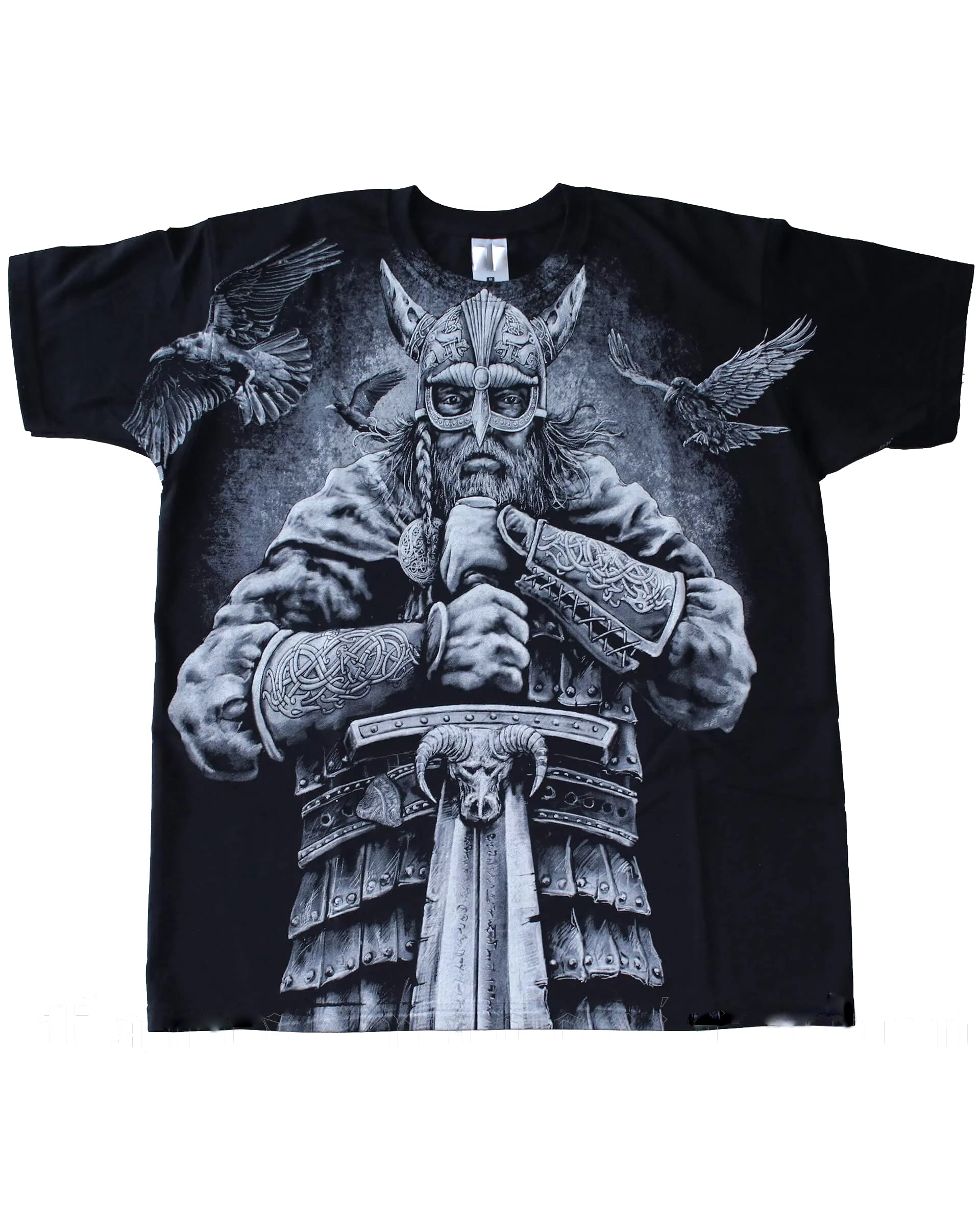Plus Size Men's Viking Warrior T-shirt With Eye-catching Print On Front And Back