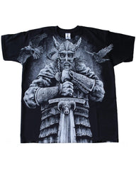 Plus Size Men's Viking Warrior T-shirt With Eye-catching Print On Front And Back