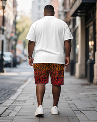 Men's Plus Size Orange Geometric B Letter Print Short Sleeve T-Shirt Shorts Suit