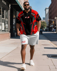 Big & Tall Men's Sports Geometric Alphabet Print Short Sleeve Polo Shirt Shorts Suit