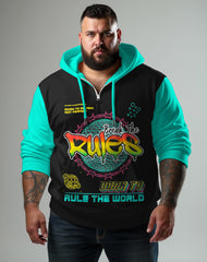 Men's Large Size Casual Hip Hop Graffiti Ruler Contrast Color Hoodie Set