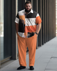 Men's Plus Size Business Abstract Color Matching Pattern Short Sleeve Shirt Suit