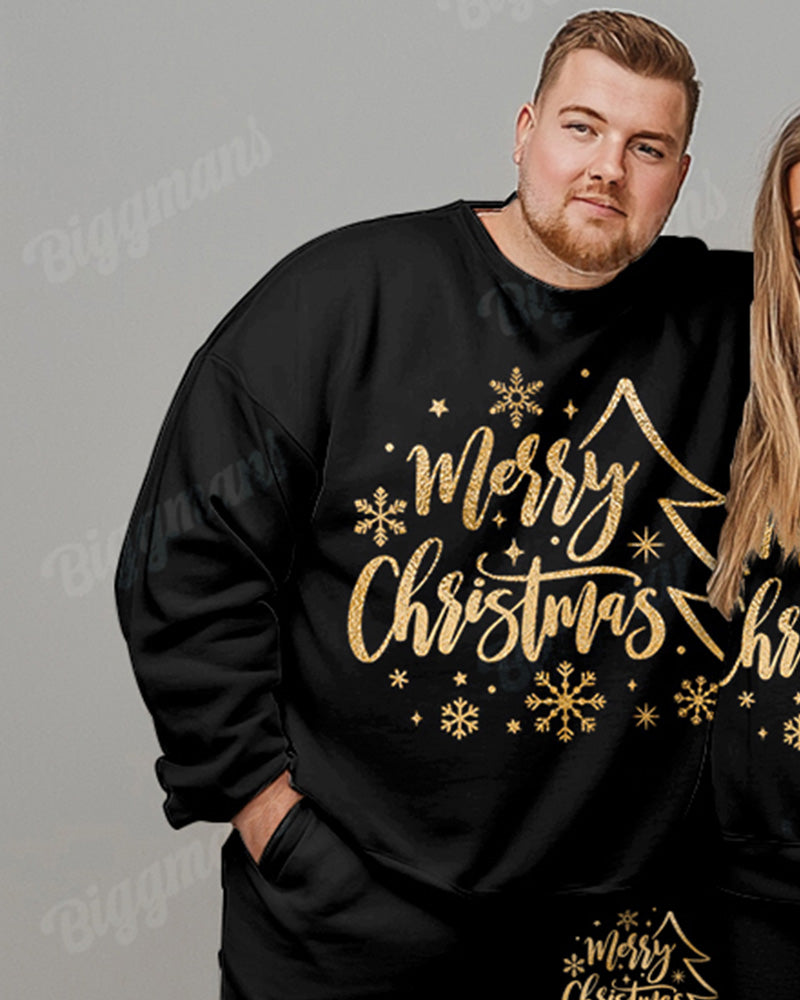 Couple Big and Tall Merry Christmas Letter Black Printed Sweatshirt Set
