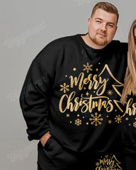 Couple Big and Tall Merry Christmas Letter Black Printed Sweatshirt Set
