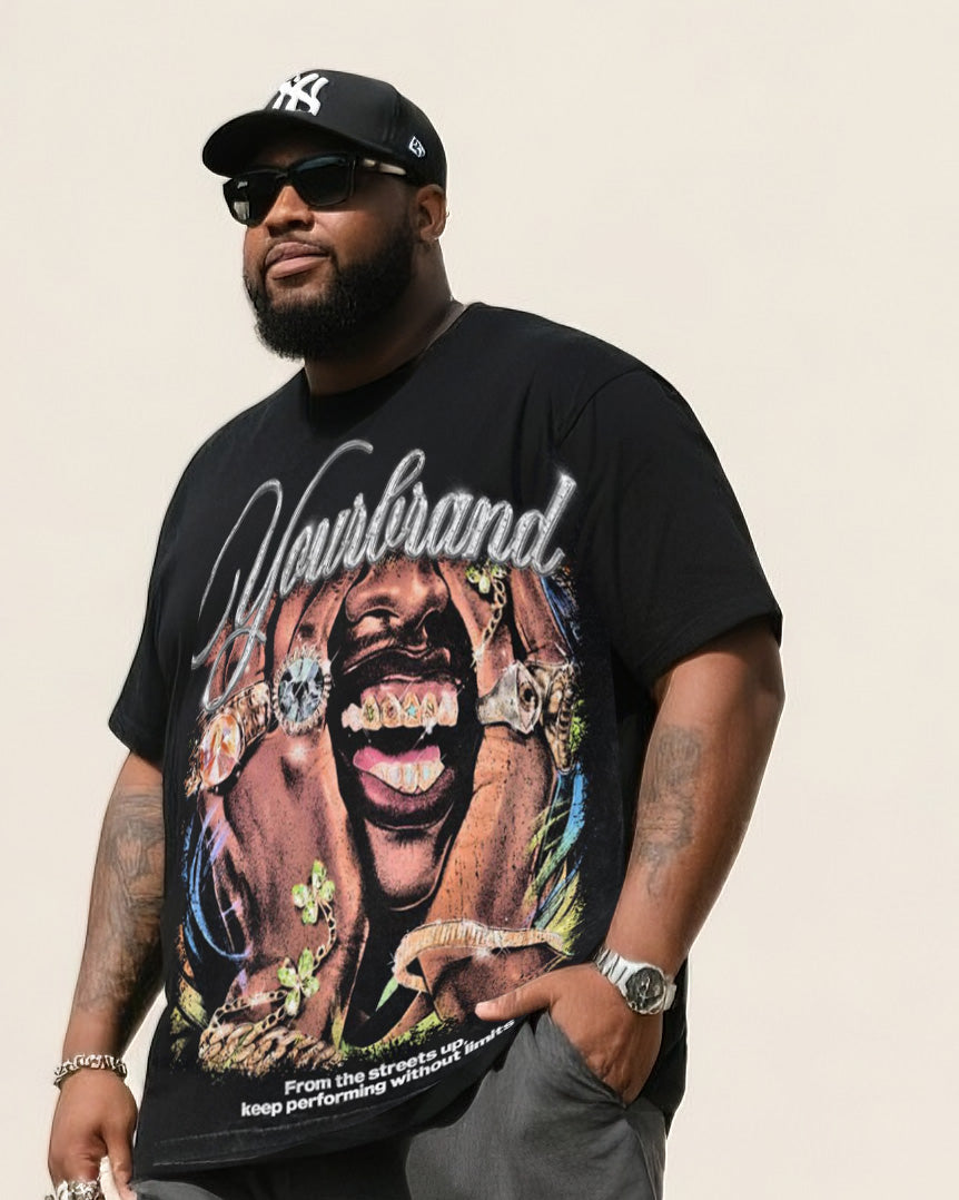 Big Boy Essential Fashion Street Big Mouth Crewneck Short Sleeve T-shirt Trousers Suit