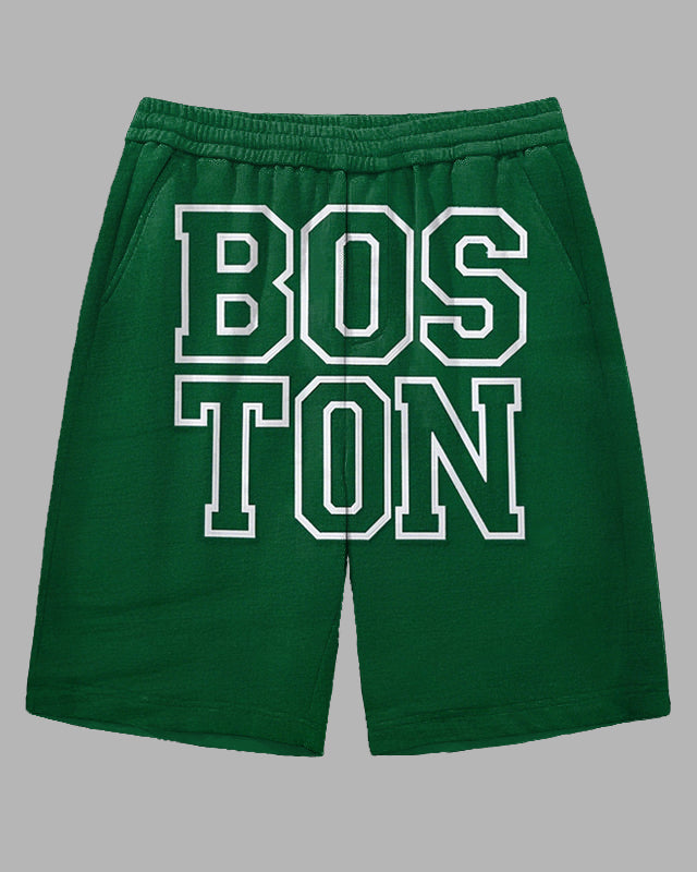 Men's Big Size Casual Simple Letter BOSTON Printed Outdoor Shorts with Pocket
