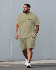 Men's Plus Size Yellow & Khaki & Red & Sapphire Clear Color Chest Small Label Printed Crewneck Short-sleeved T-shirt Half-length Pants Suit