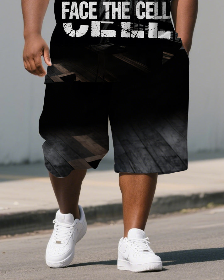 Men's Casual BREAK RULES Lettering Big Size Loose Short-Sleeve Polo Shirt & Shorts Set