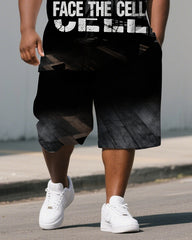 Men's Casual BREAK RULES Lettering Big Size Loose Short-Sleeve Polo Shirt & Shorts Set