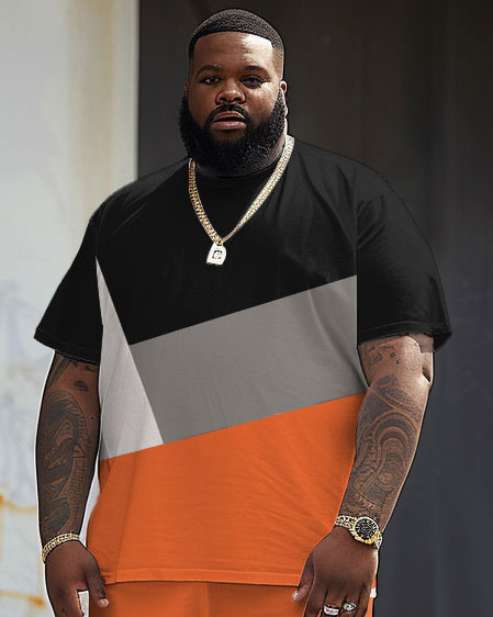 Street Casual Colorblock Large Men's Short Sleeve T-Shirt & Shorts Set