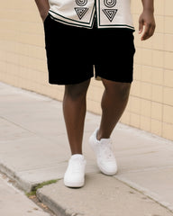 Big & Tall Men's Daily Leisure. Vintage Original Line Print Shirt Shorts Suit