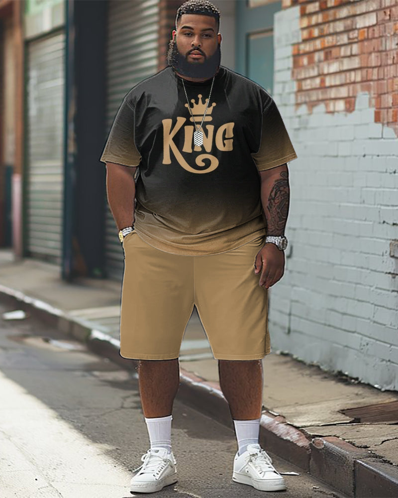 Men's Plus Size Gradient Letter Pattern Print T-shirt Shorts Suit