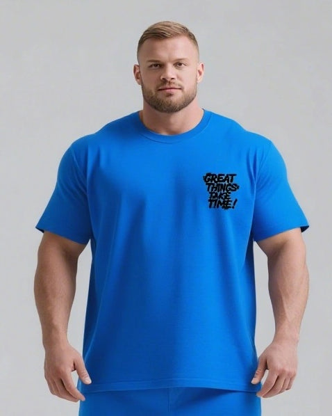 GREAT THINGS TAKE TIMES Slogan T-shirt 2-Piece Set