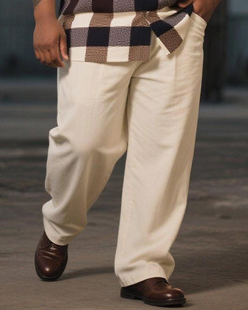 Big & Tall Men's Business Brown Plaid Print Long Sleeve Shirt Trousers Suit