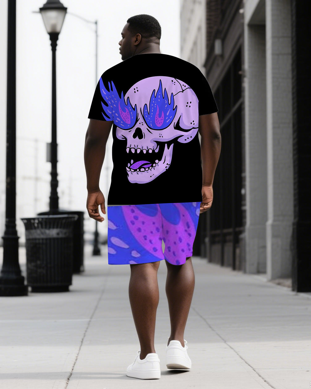 Strong Bones Never Beg Big & Tall Men's Angry Skull Print Daily Short Sleeve T-shirt 2-Piece Set