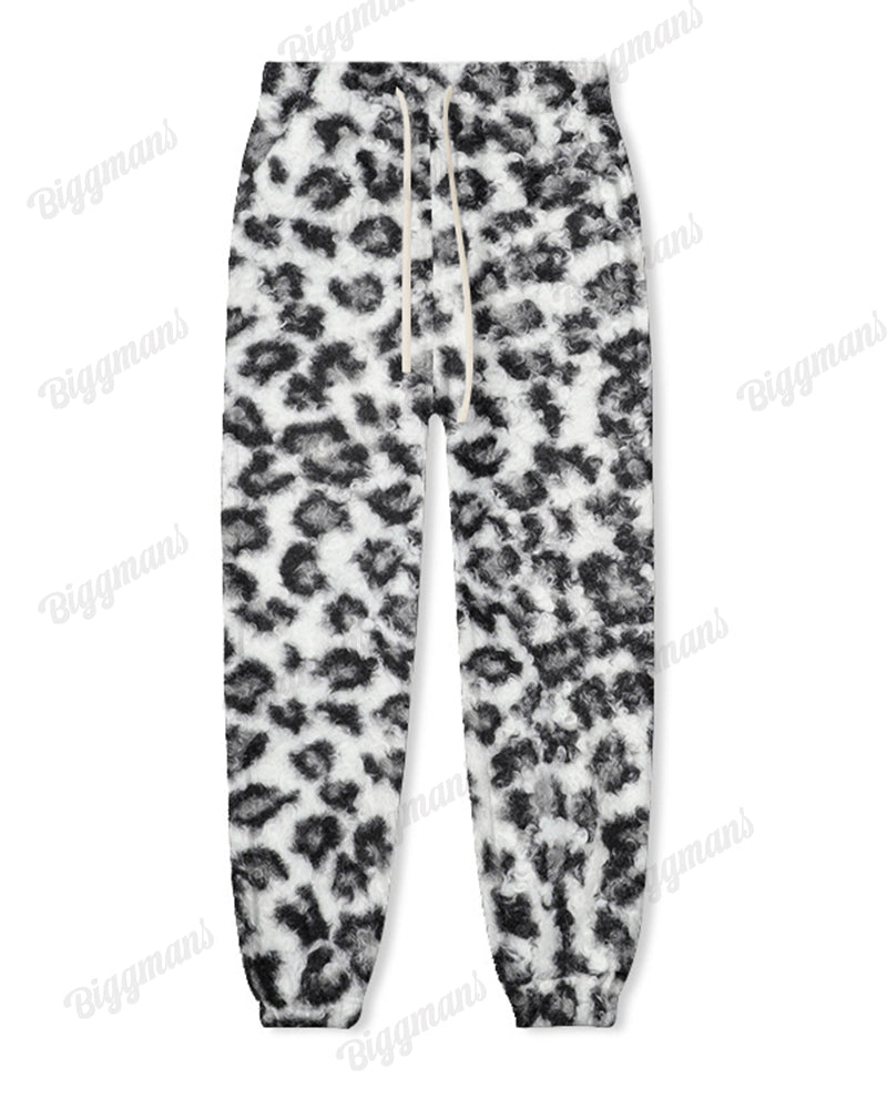 Men's White Leopard Print Plus Size Hoodie Suit