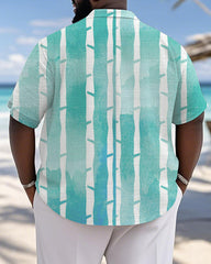 Men's Plus Size Hawaiian Green Slub Print Short-sleeved Slub Shirt