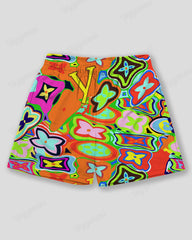 Big & Tall Men's Orange Diamond Star Graffiti Print Sports Mesh Quick-Dry Shorts