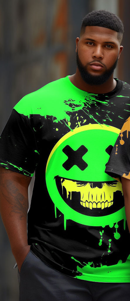 Couple Plus Size Smiley Face Color Matching Round Neck Short-Sleeved T-Shirt
