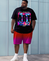 Street ART Printed Gradient Shorts Short Sleeved Oversized Men's Set