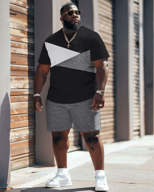 Street Casual Simple Black And White Gray Color Block Printing Large Men's Set