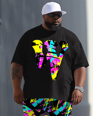 Men's Plus Size Casual Collision Color Letter Pattern Printed T-shirt Trousers Suit