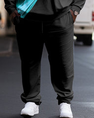 Men's Plus Size Casual Hip Hop Aurora Black Graphic Hoodie Two-Piece Set