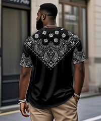 Men's Plus Size Daily Casual Paisley Colorblock Print Henry Collar Button Short Sleeve T-Shirt