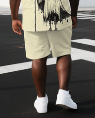 Men's Casual Ghost Illustration Back Print Big & Tall Stretchy Short-Sleeve T-shirt Shorts Set