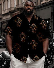 Big Man's Street Biker Juneteenth Fist Print Black Short Sleeve Shirt White Shorts Suit