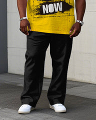 Men's Plus Size Fashion Chest Ink Slogan Printed Short-sleeved T-shirt Trousers Suit