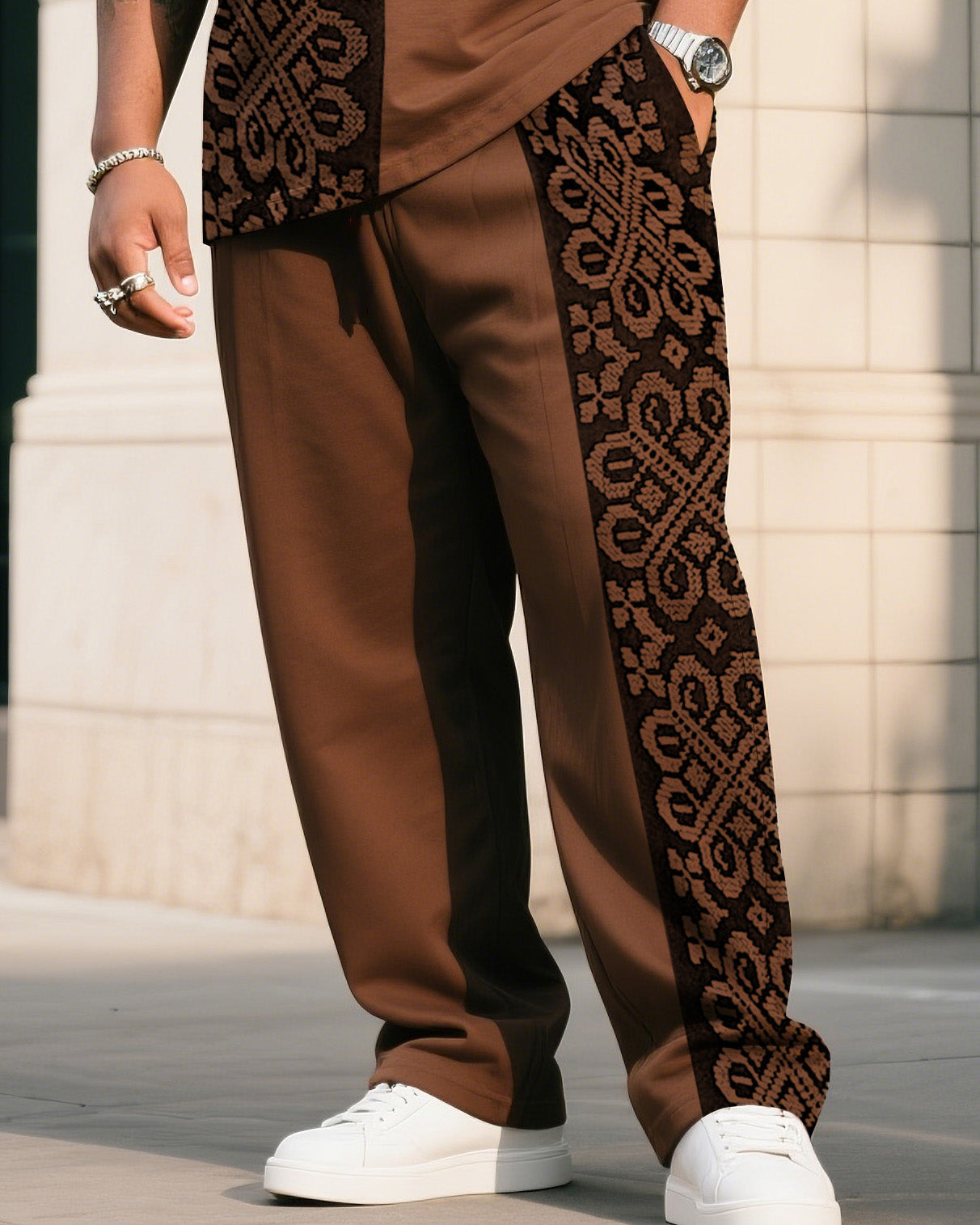 Big Boy Daily Leisure Retro Impression Painting Creative Stitching Texture POLO English Short-sleeved Trousers Suit