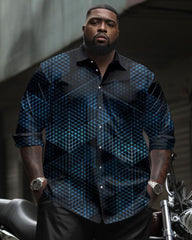 Big Guy's Casual Business Geometric Long Sleeve Shirt Pants Set