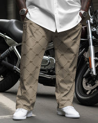 Big & Tall Men's Business Khachi BM Letter Dotted Pattern Printed Long Sleeve Shirt Pants Suit