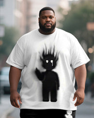 Big & Tall Men's Black And White Fun Graffiti Print Round Neck Short Sleeve T-Shirt Shorts Suit