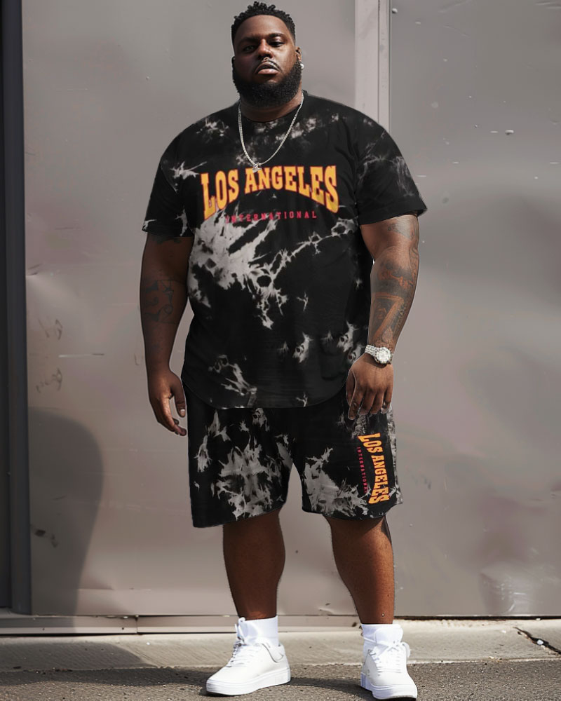 Street Hip Hop Alphabet Print Black Big & Tall Men's Set