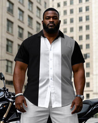 Men's Plus Size Classic Black & White & Grey Colorblock Short Sleeve Shirt Trousers Suit