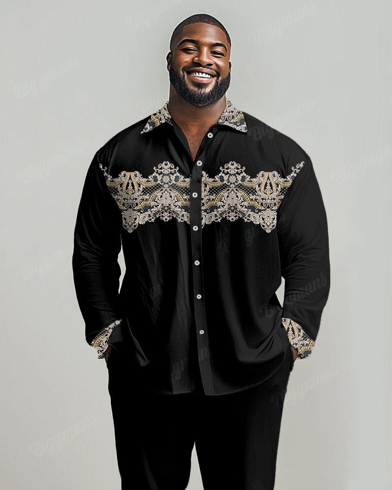 Men's Big & Tall Vintage Luxury Classical Pattern Print Lapel Long Sleeve Shirt