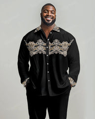 Men's Big & Tall Vintage Luxury Classical Pattern Print Lapel Long Sleeve Shirt