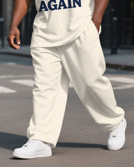 Men's Casual Simple American Sayings Printed Big & Tall Short Sleeve T-shirt Pants Suit