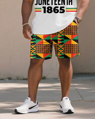 Men's Plus Size June Day Rise & Peace Print Short Sleeve T-Shirt Shorts Suit