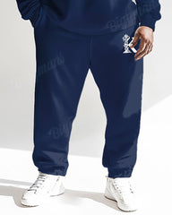 Men's Blue Gradient Colorblock K Letter Print Plus Size Round Neck Sweatshirt Suit