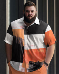 Men's Plus Size Business Abstract Color Matching Pattern Short Sleeve Shirt Suit