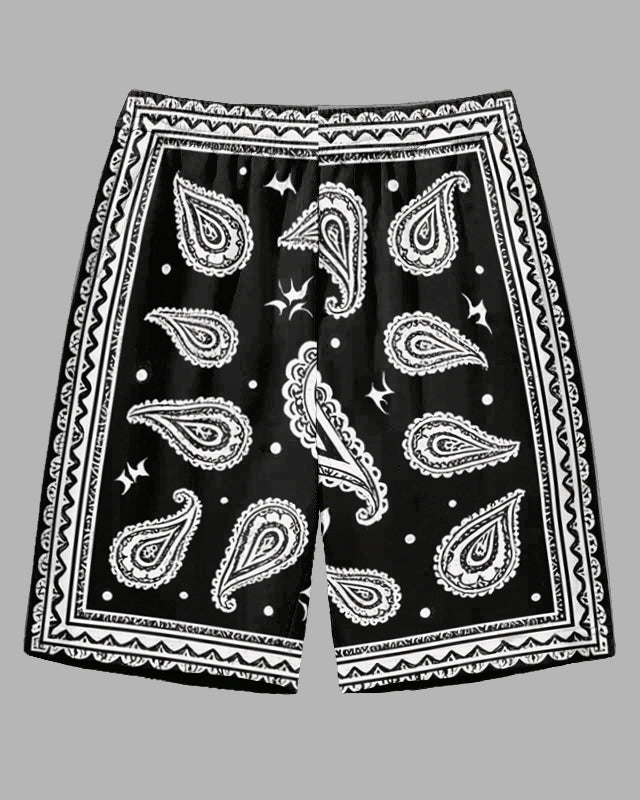 Big and Tall Men's Retro Style Paisley Printed Outdoor Casual Shorts with Pocket