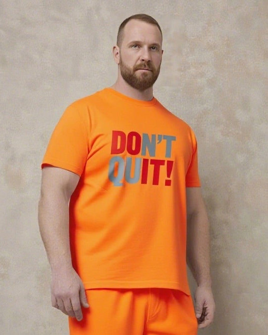Quit Is Not In Your Code Men's Big and Tall Simple Lettering Short Sleeve T-shirt 2-Piece Set